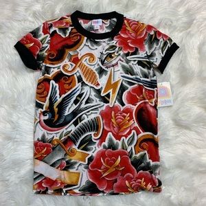 Lularoe Liv Tattoo design shirt xs red black